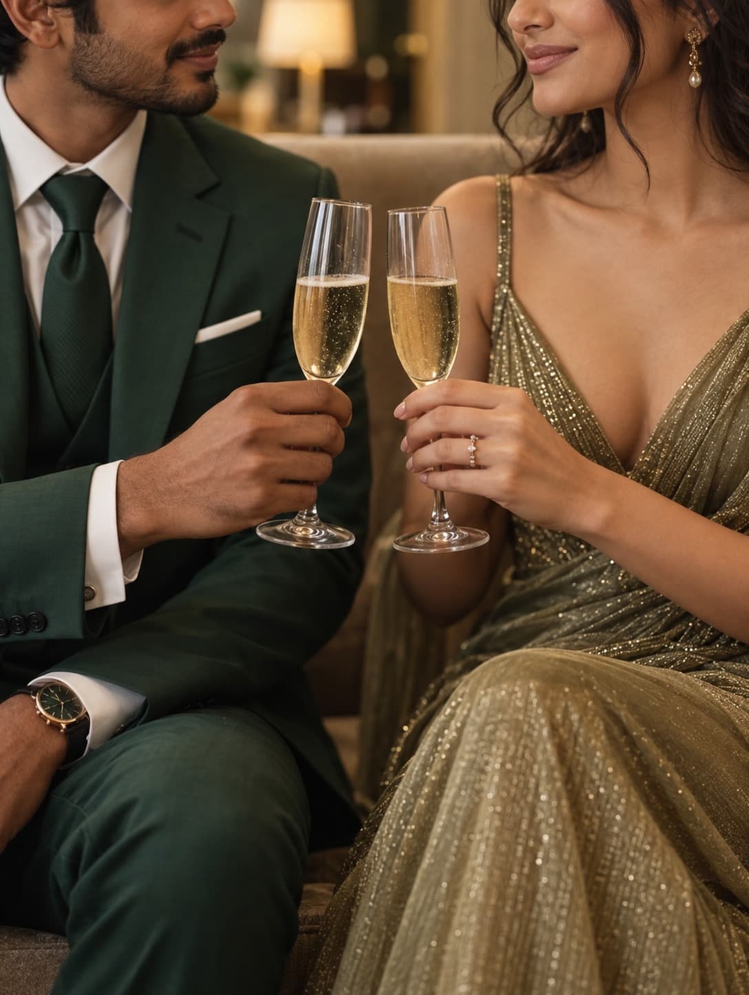 A couple toasting champagne glasses at a private event